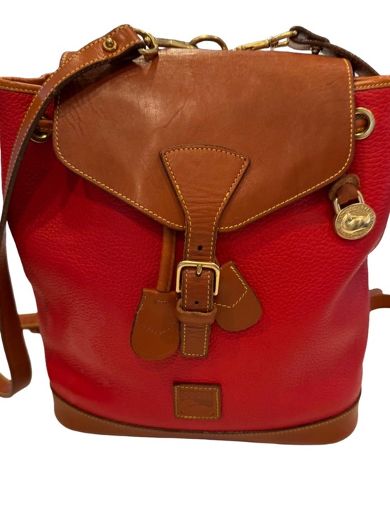 Dooney & Bourke VTG Drawstring W/ Flap leather Back Pack Red & British Tan EUC main image 8